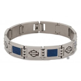 Bracciale da uomo Bar & Shield in fibra di carbonio blu Harley-Davidson