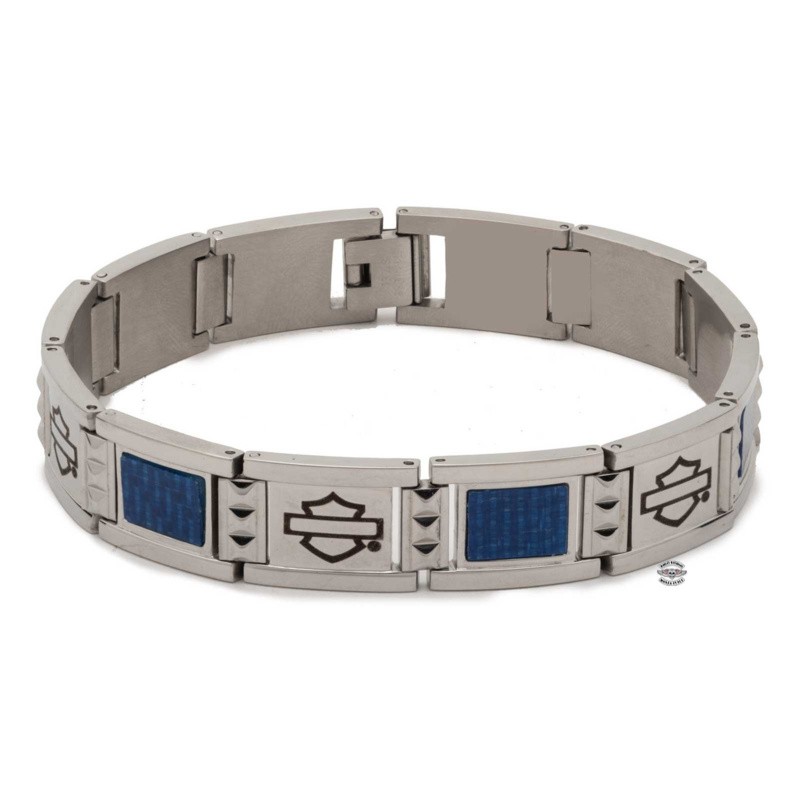 Bracciale da uomo Bar & Shield in fibra di carbonio blu Harley-Davidson